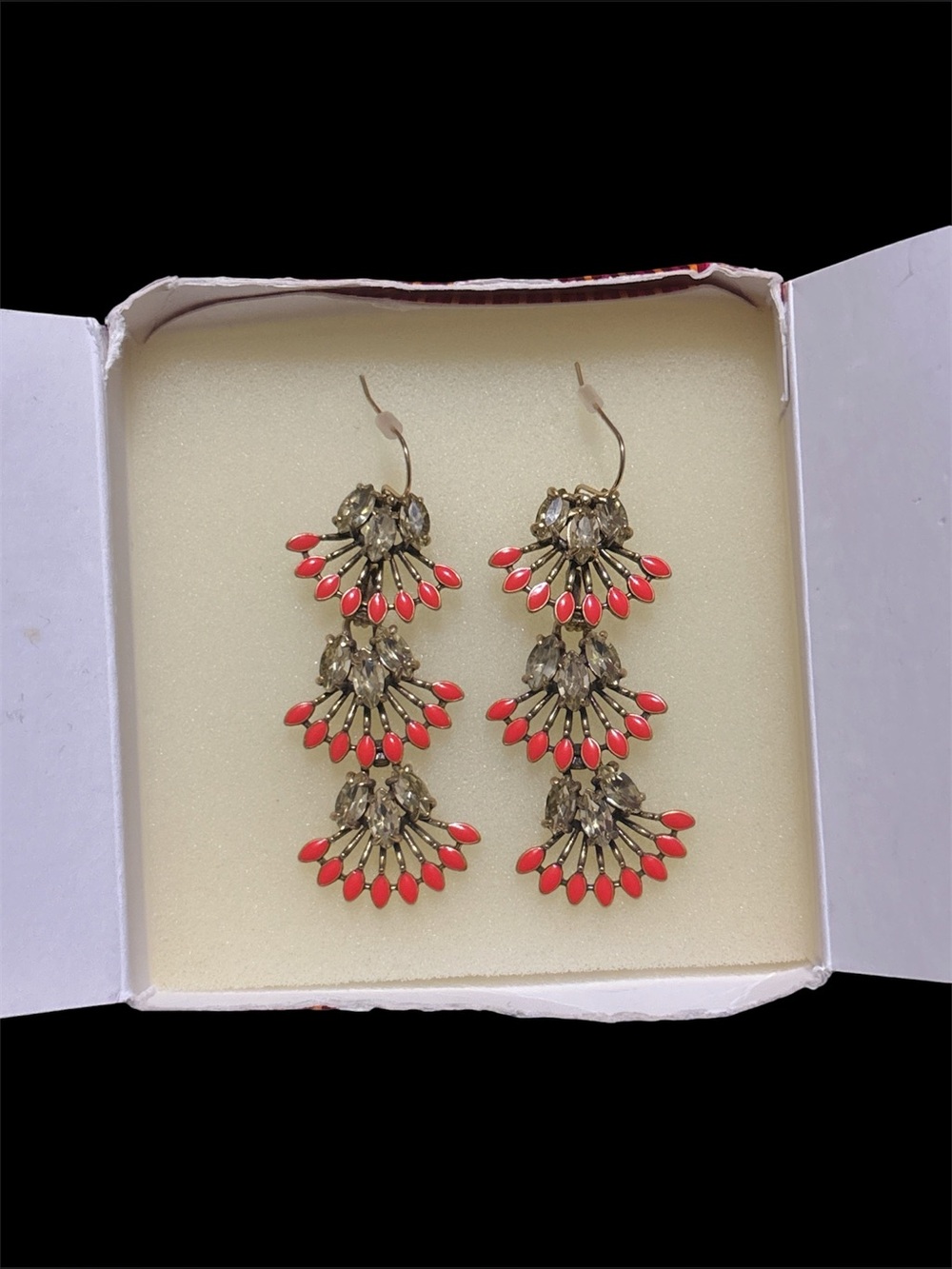 Stella & Dot Gold-Tone Coral Drop Chandelier Earrings